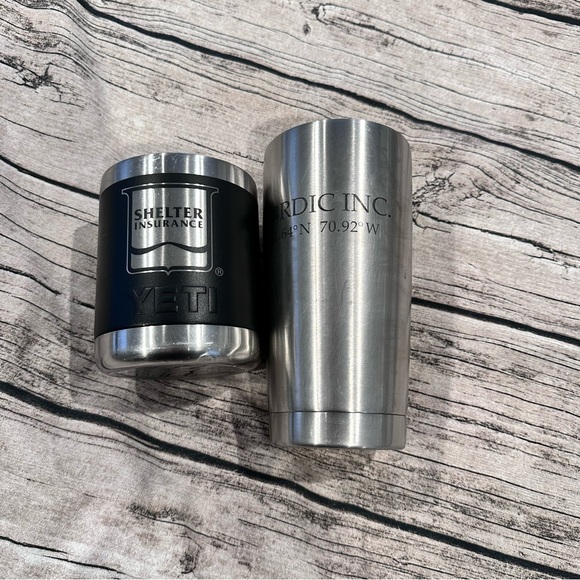 YETI Stainless Steel 20 oz Tumbler and 16 oz tumbler; no lids; both have logos - Picture 1 of 6